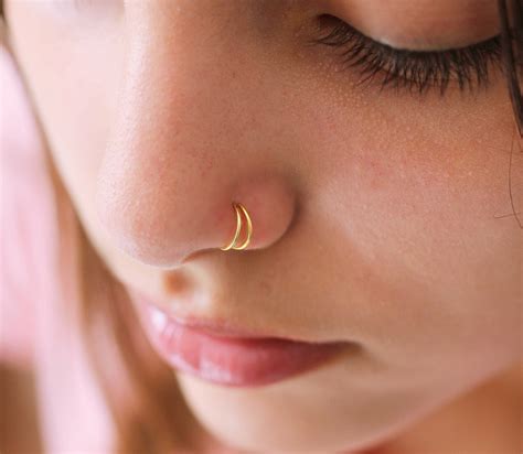 Double Nose Ring For Single Piercing Gold Nose Ring Hoop Etsy | Free Download Nude Photo Gallery