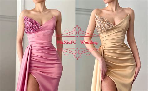 Amazon.com: Strapless Mermaid Prom Dresses Long Sequin Beaded Satin ...