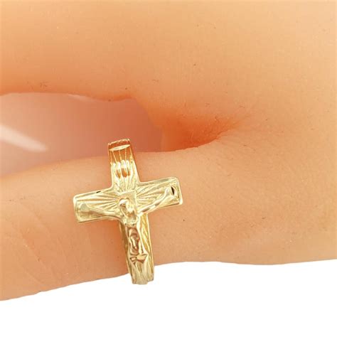 14K Yellow Gold Crucifix Ring For Sale at 1stDibs