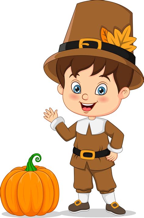 Cute little pilgrim boy cartoon with pumpkin 11641477 Vector Art at ...