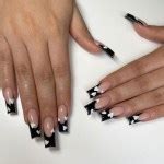 40+ Black French Tip Nails — Black Frenchies + White Love Hearts