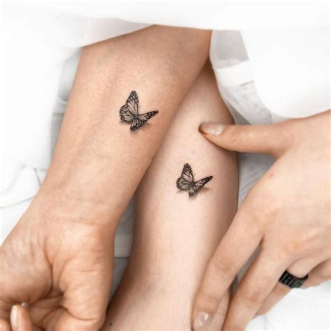 Micro-realistic matching butterfly tattoos formother