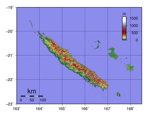 Large topographical map of New Caledonia | New Caledonia | Oceania | Mapsland | Maps of the World