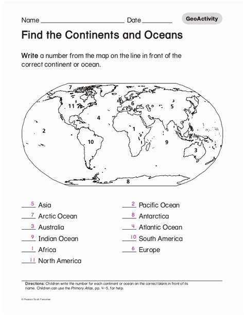 50 Continents And Oceans Worksheet