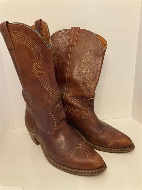 DOUBLE H BOOTS HH Brown Leather Western Cowgirl Boots… - Gem