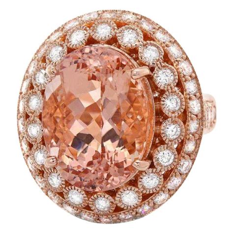 11.30 Carats Natural Morganite and Diamond 14K Solid Rose Gold Ring For ...