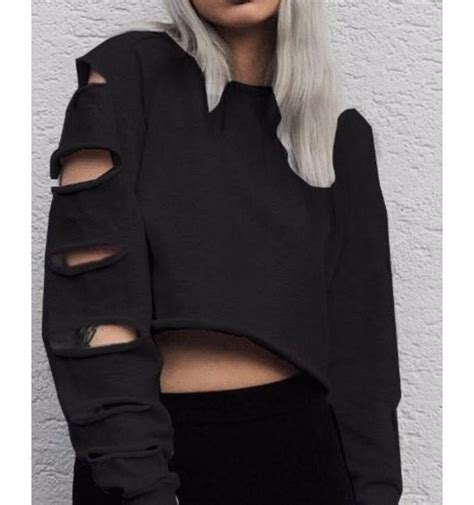 Ripped Crop Sweatshirt | Crop top sweatshirt, Long sleeve crop top, Women pullover