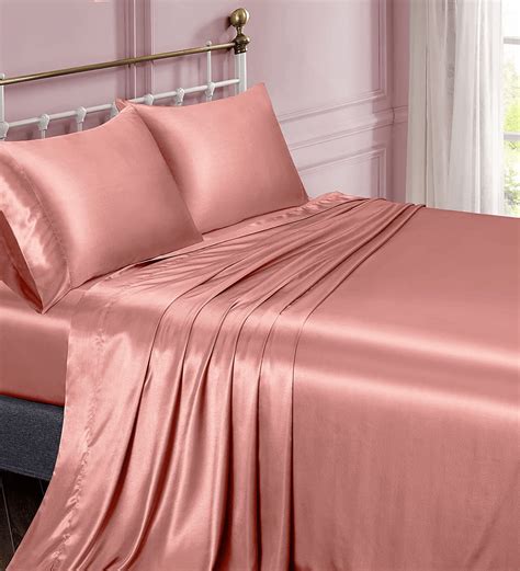 Blush Satin Elastic Fitted Sheet with 2 Pillow Covers – Coolbeds