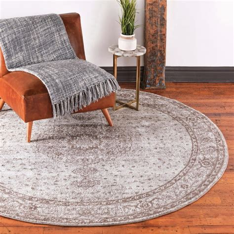 Rugs.com Dover Collection Rug – 8 Ft Round Light Brown Low-Pile Rug ...