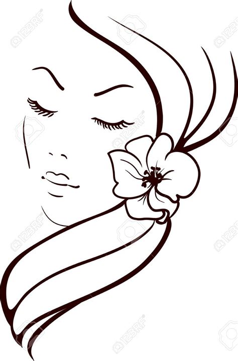 Woman Face With Beautiful Flower In Hair,Sketch, Isolated On.. Royalty Free Cliparts, Vectors ...