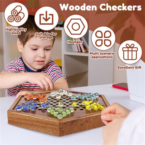 Chinese Checkers Wooden Balls Fun Board Game with Drawers and 60 ...
