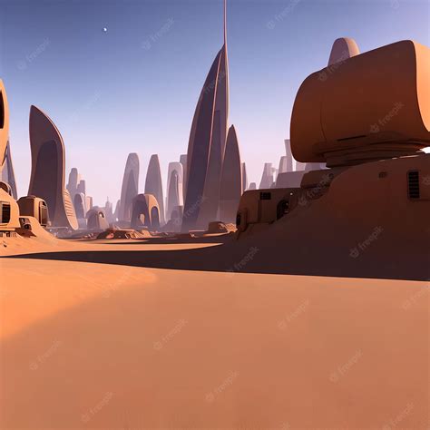 Premium Photo | Futuristic modern city building in sand desert ...