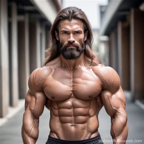 Muscular Man with Wife Shoulders, Low Body Fat, and Long Hair | Stable Diffusion Online
