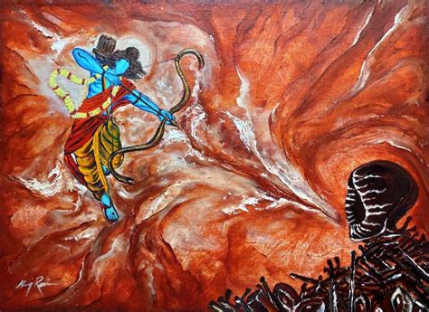 Lord Rama-Victory Over Evil- Kitne Ravan Marenghe Painting by Neeraj Raina | Saatchi Art