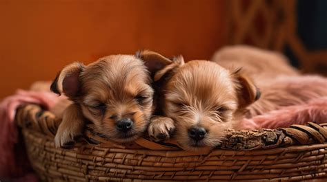 Premium AI Image | Two puppies sleeping in a basket