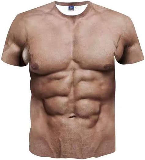 Men's Funny 3D Muscle Print Short Sleeve T-Shirts Muscle Six Pack Abs T-Shirt for Man (XXXXL ...