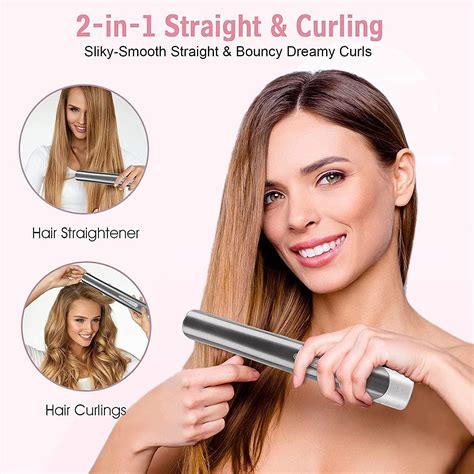 Travel Cordless Hair Straightener and Curler 2 in 1, Rechargeable Battery Operated Hair ...