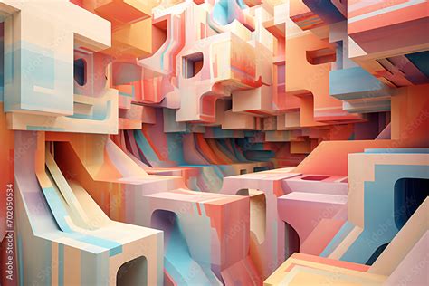 Stacked Geometric Shapes in Pastel Colors Stock Illustration | Adobe Stock