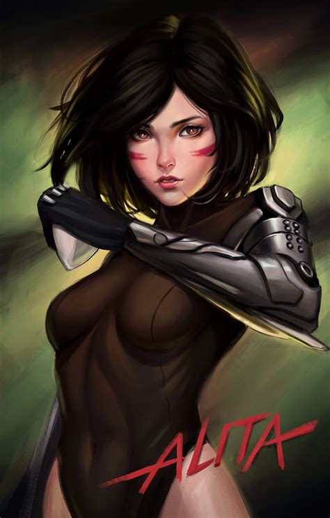 Wallpaper : ArtStation, dark hair, fan art, cyborg, digital painting, Alita Battle Angel ...