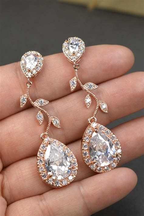 Rose Gold Crystal Bridal Earrings Wedding Jewelry Set Wedding Bridal ...