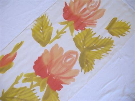 Vintage 1960s Sheer Silk Painted Print Floral Neck Sc… - Gem