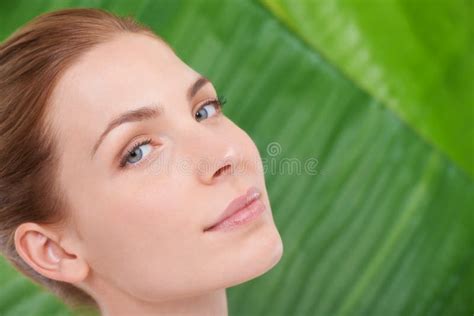 Woman, Skincare and Portrait with Leaves, Health and Sustainability for Organic Cosmetics. Girl ...