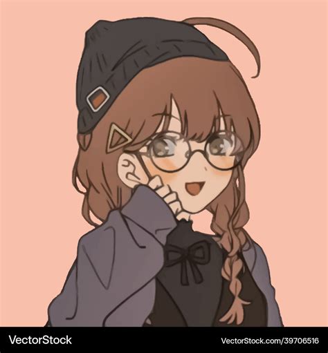 Cute anime girl with glasses and a hat Royalty Free Vector