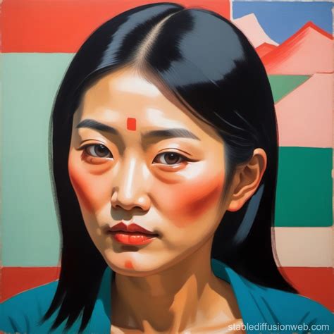 Asian Woman in Slip, Hockney-inspired Painting | Stable Diffusion Online