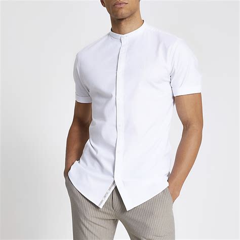 Maison Riviera white grandad collar shirt | River Island