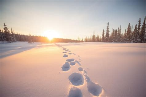 Premium Photo | Footprints leading to snowshoers