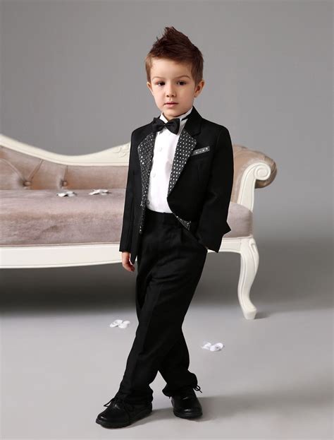 Boys Four Piece Luxurious Formal Black Suit /Ring Bearer Suit/Kids ...