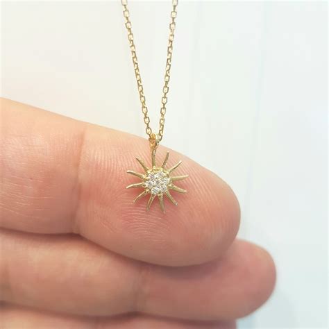 14K Real Solid Gold Sun Necklace for Women