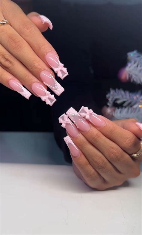 Pearls x Pink Bow Nails ⭐️ | Girly acrylic nails, Acyrlic nails, Fire nails