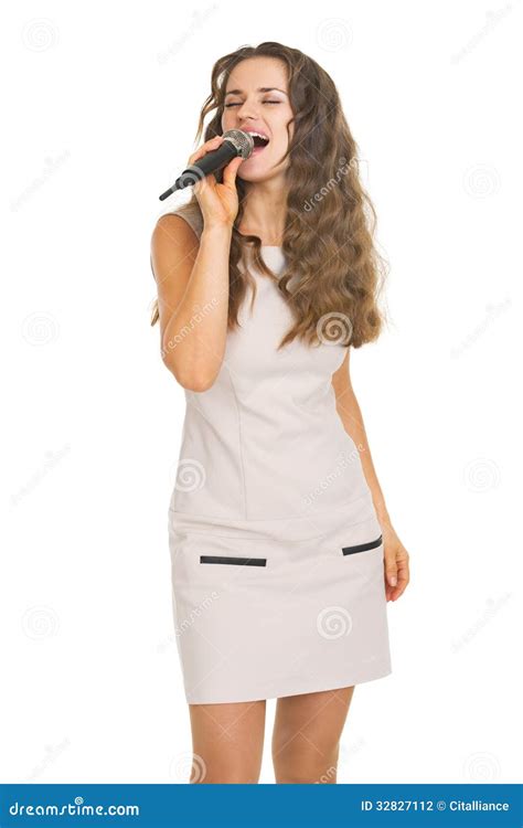 Portrait of Singing Young Woman Stock Photo - Image of white, sound: 32827112