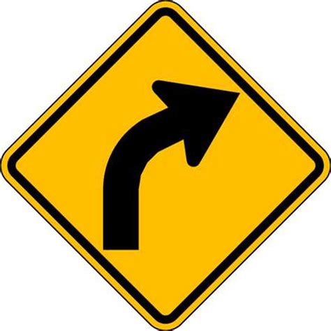 Sign Curve Ahead Left or Right Style Caution Yellow Diamond