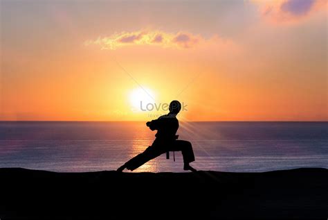 The silhouette of the kung fu characters in the setting sun creative image_picture free download ...