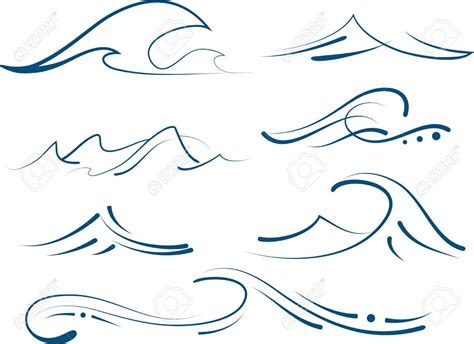 set of different simple stylized pinstripe ocean waves Stock Vector ...