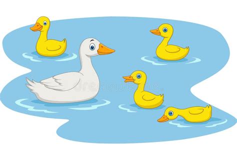 Cartoon Duck Family Swimming in the Pond Stock Vector - Illustration of looking, beauty: 127257603