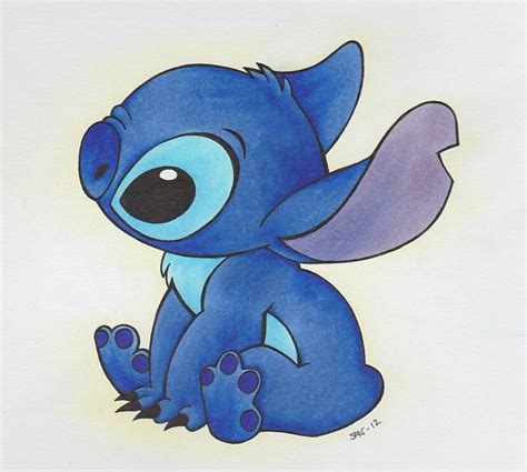 Cute Stitch Drawing with Blue Hair and Big Eyes