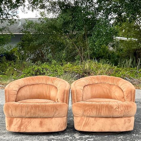 Vintage Boho Channel Tufted Swivel Chairs After Thayer Coggin, a Pair For Sale at 1stDibs