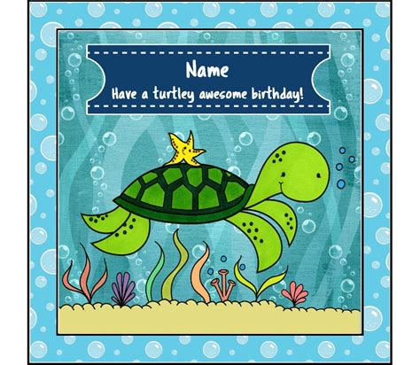 Turtle birthday card, personalised card, birthday greetings, under the sea, underwater birthday ...