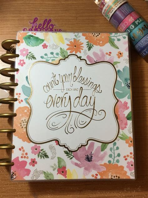 Happy Planner Cover, COUNT YOUR BLESSINGS, Watercolor Floral, Pink, Mint, Orange, Blue ...