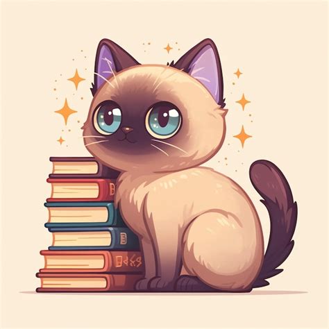 Premium Vector | Burmese Cat Sitting on a Bookshelf