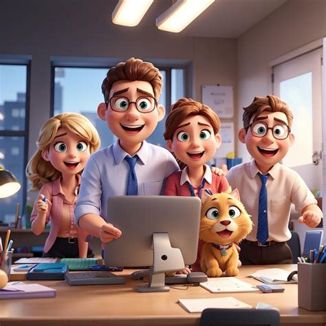 Cartoon characters working in office together concept of teamwork | Premium AI-generated image