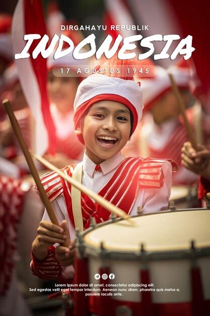 Premium PSD | Indonesian parade marching band celebrating independence day greeting poster template