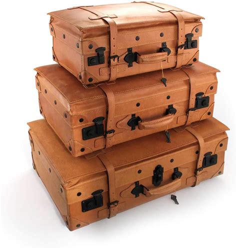 Set of 3 Vintage leather suitcases: Amazon.co.uk: Luggage