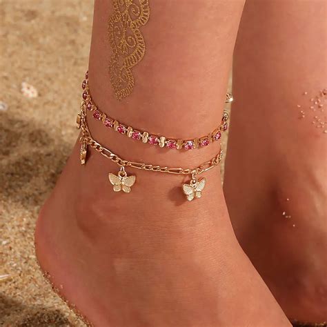 Rhinestone Crystal Ankle Bracelets For Women Sandals Butterfly Anklet ...