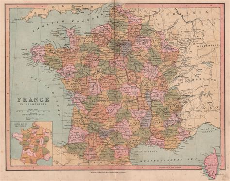 FRANCE. No Alsace Lorraine. Alpes-Maritimes excludes Menton. COLLINS 1880 map