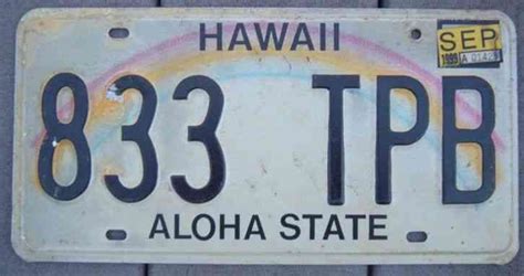 HAWAII Rainbow license plate 833 TPB