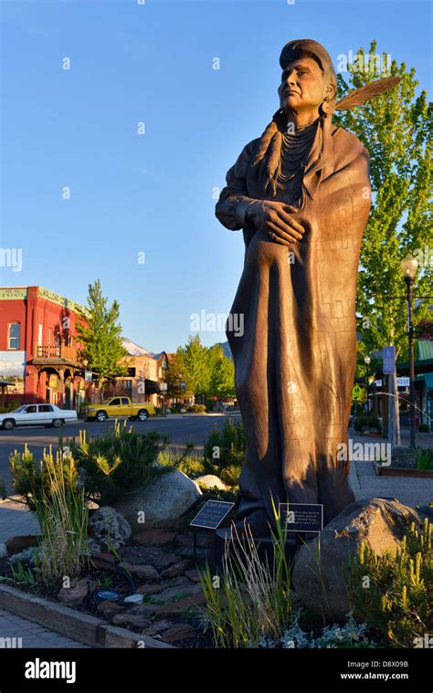 Bronze statue of Chief Joseph in downtown Joseph, Oregon Stock Photo ...